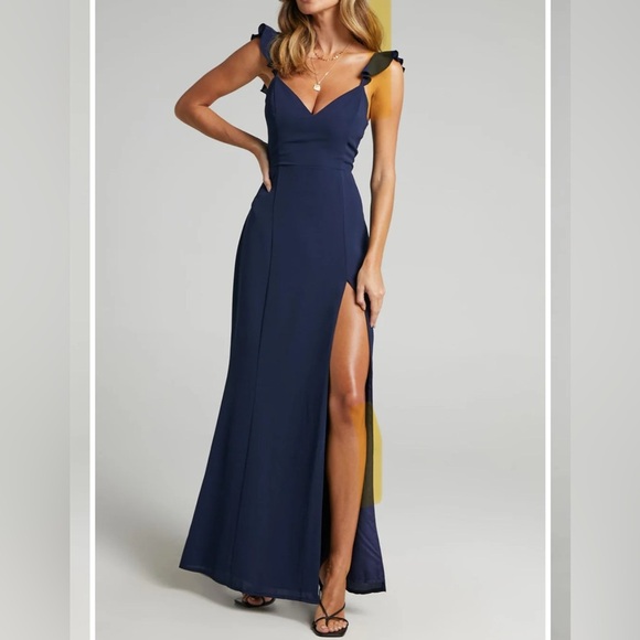 Showpo Navy Maxi Dress with Slit - Picture 1 of 10